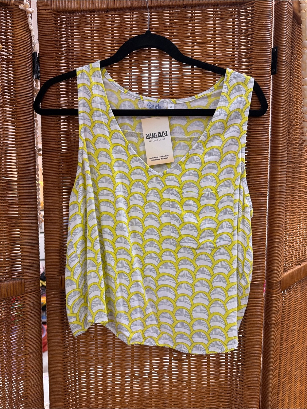Ava Sky Yellow and White Scallop-Print Sleeveless Tank Top